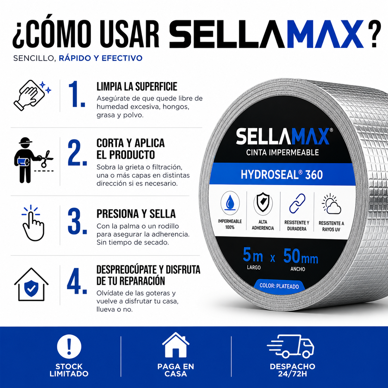 Protege tu hogar de fugas, goteras y humedad en menos de 5 minutos con la Tecnología HydroSeal® 360 de SellaMax®.