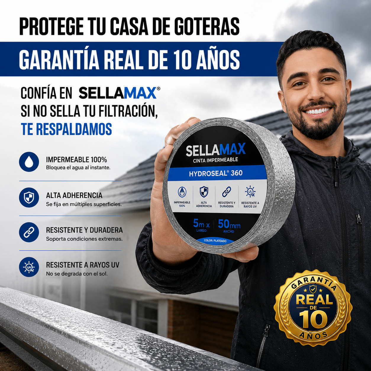 Protege tu hogar de fugas, goteras y humedad en menos de 5 minutos con la Tecnología HydroSeal® 360 de SellaMax®.